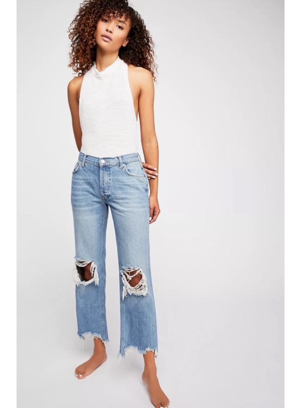 Free People Maggie Straight Leg Distressed Jeans